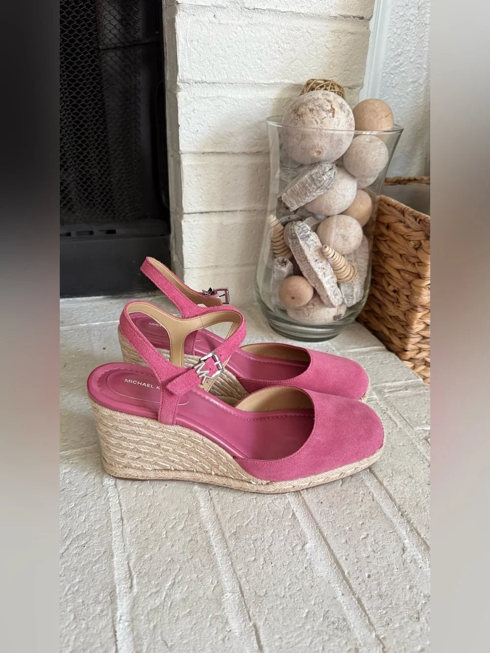 MICHAEL Michael Kors Pink Suede Espadrille Wedge Slingback Shoes Size 9.5M NWOT